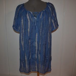 Grand & Greene Tie Dye Peasant Top Blue White Boho